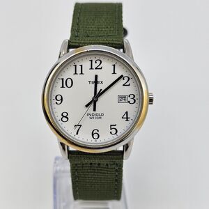 Timex Men's Watch 35MM White Dial Date New Army Green Canvas Bands New Battery